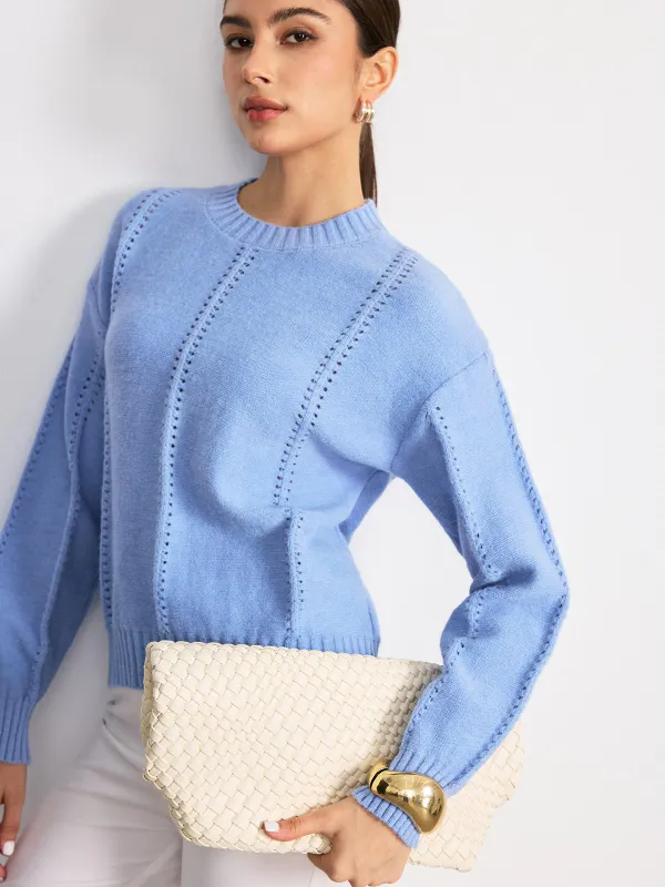 Eyelet Detail Crew Neck Sweater sold by COMMENSE