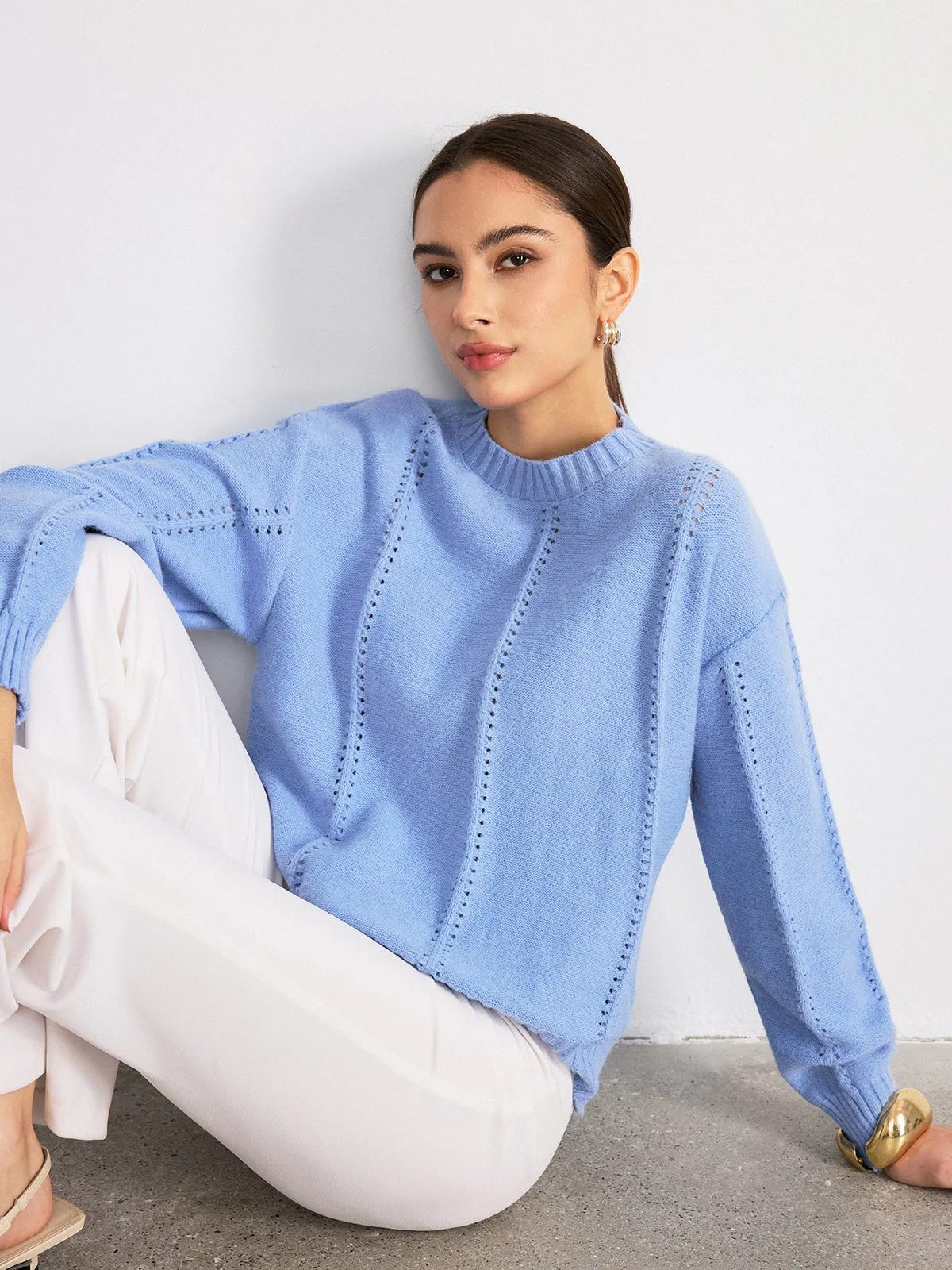 Eyelet Detail Crew Neck Sweater sold by COMMENSE product image thumbnail 5