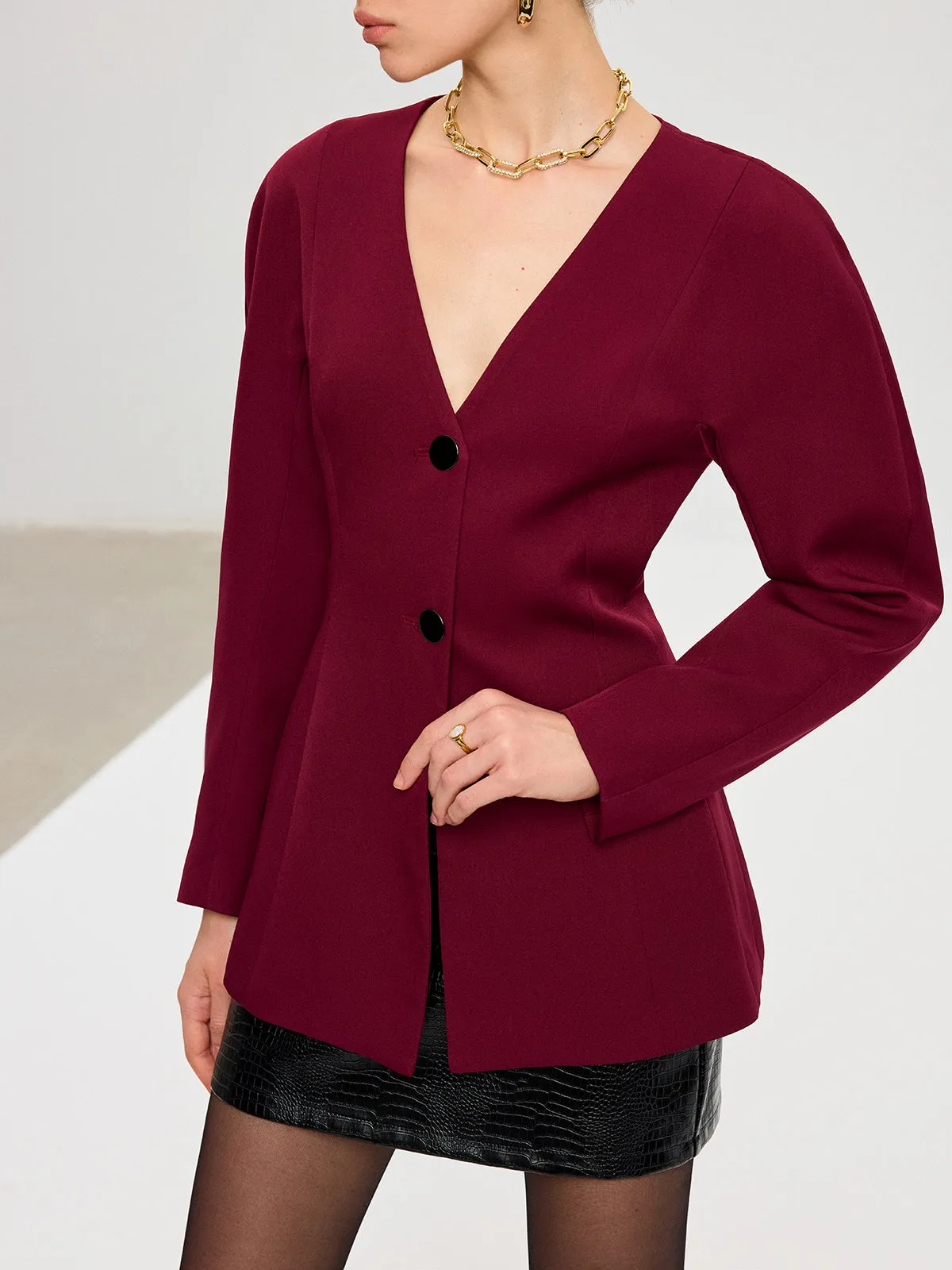 Puff Sleeve V-Neck Blazer sold by COMMENSE