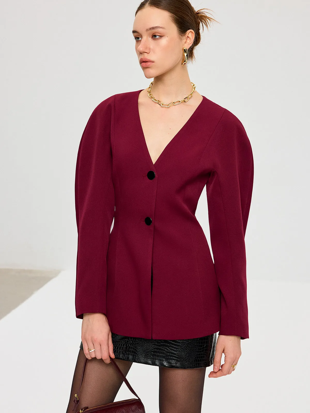 Puff Sleeve V-Neck Blazer sold by COMMENSE product image thumbnail 4