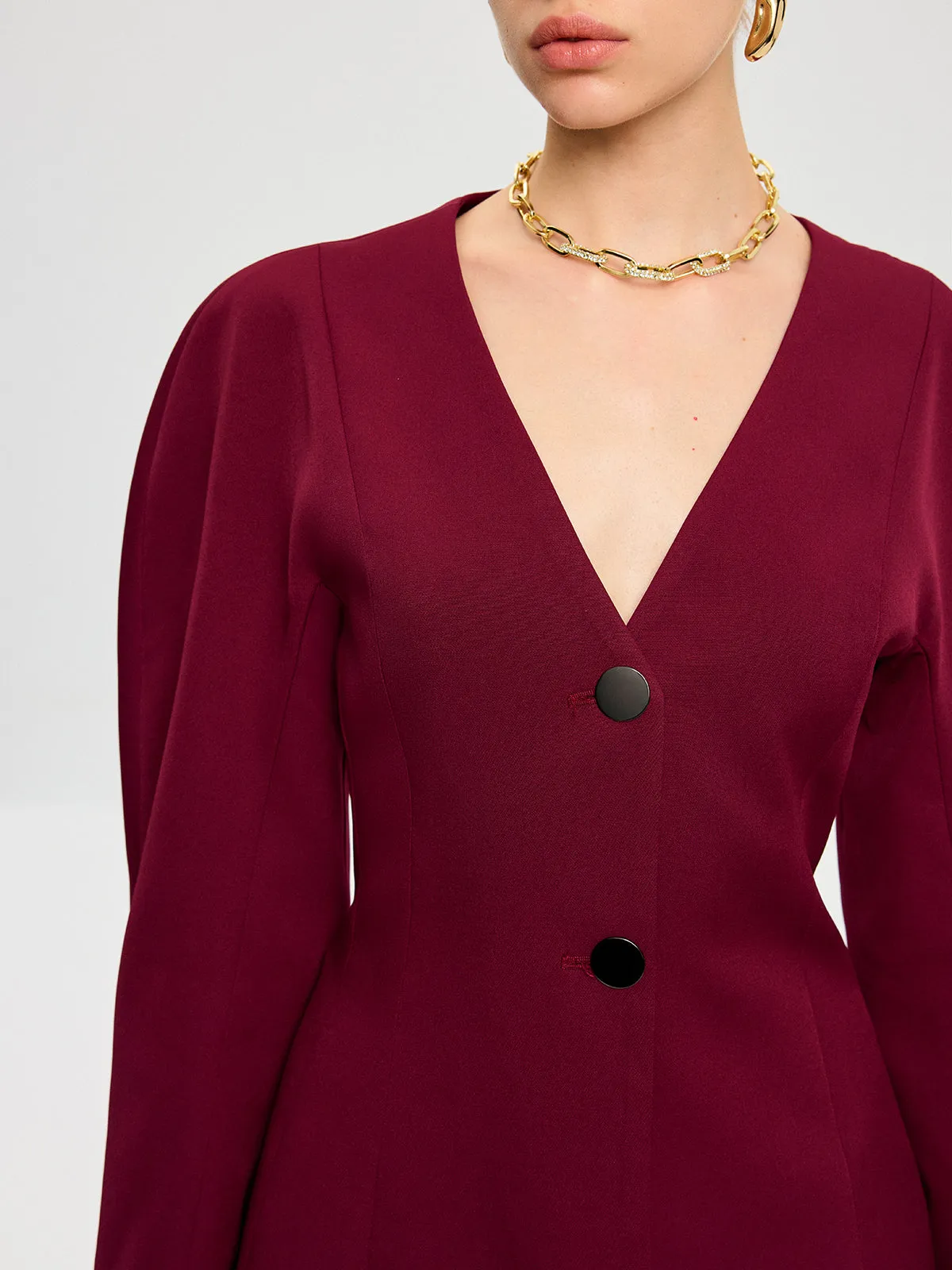 Puff Sleeve V-Neck Blazer sold by COMMENSE product image thumbnail 5