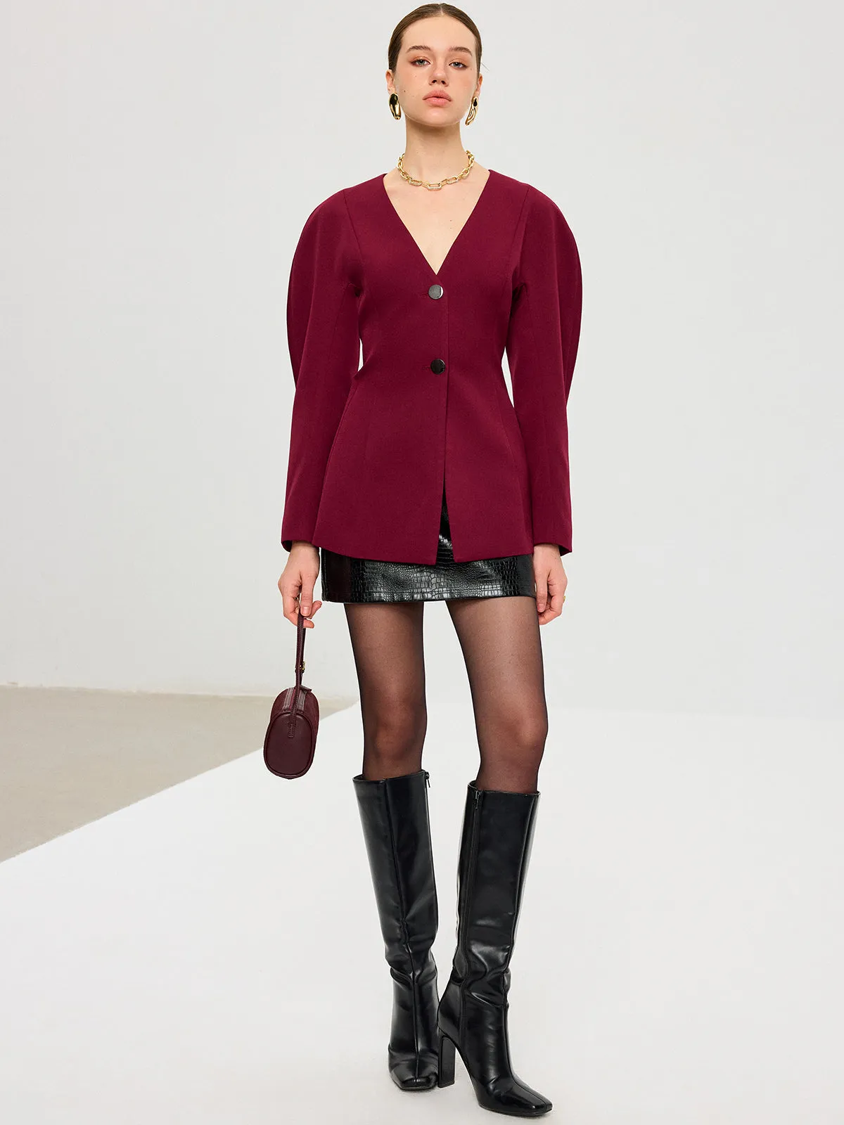 Puff Sleeve V-Neck Blazer sold by COMMENSE product image thumbnail 3