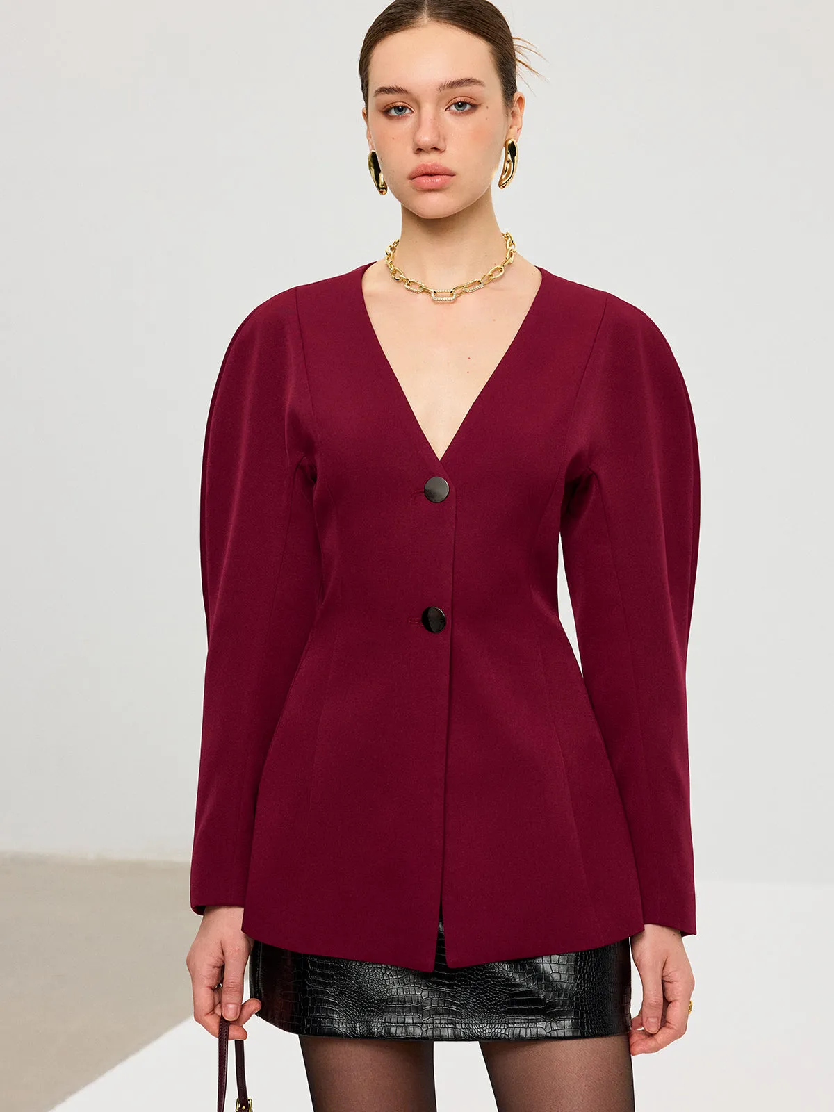 Puff Sleeve V-Neck Blazer sold by COMMENSE product image thumbnail 2