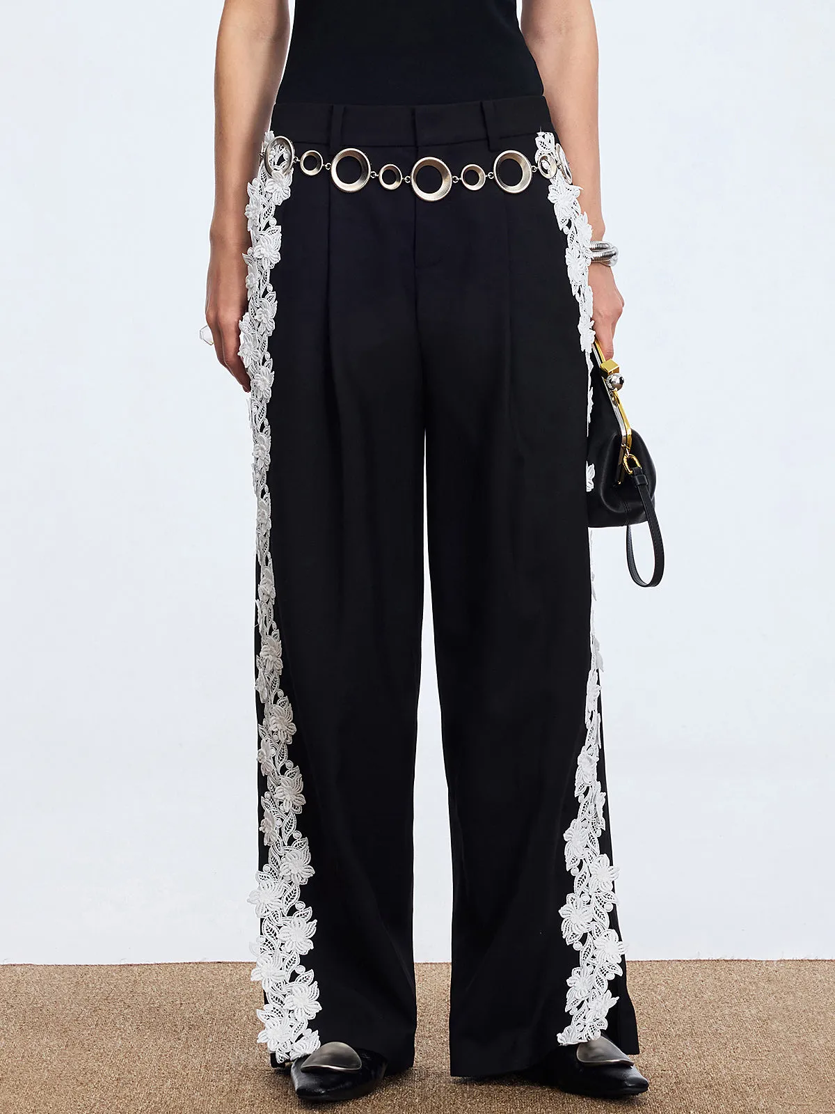 Lace Side Panel Wide-Leg Pants sold by COMMENSE product image thumbnail 4