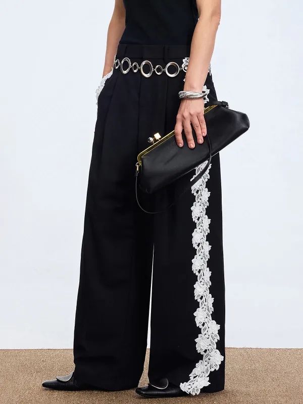 Lace Side Panel Wide-Leg Pants sold by COMMENSE