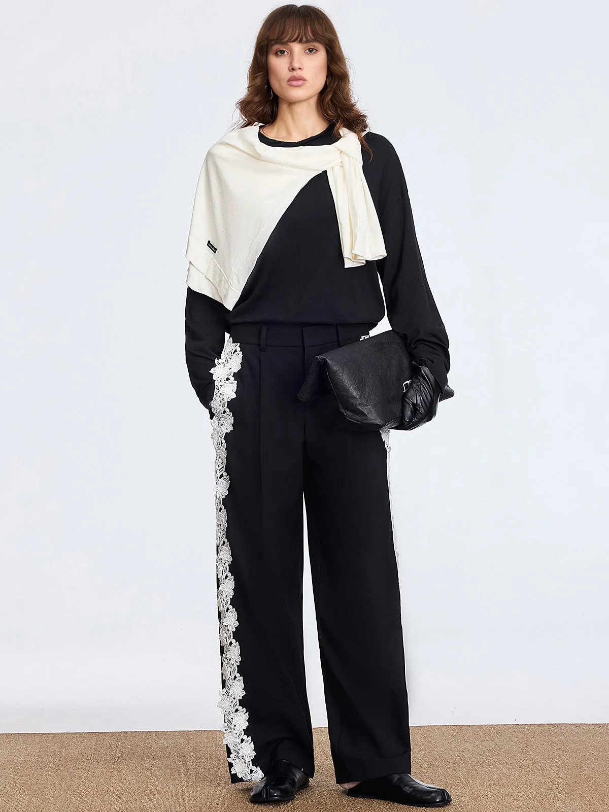 Lace Side Panel Wide-Leg Pants sold by COMMENSE product image thumbnail 2