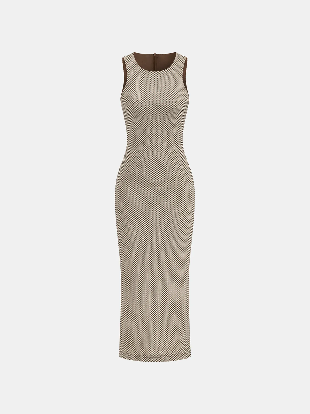 Slim Fit Checkered Sleeveless Maxi Dress sold by COMMENSE