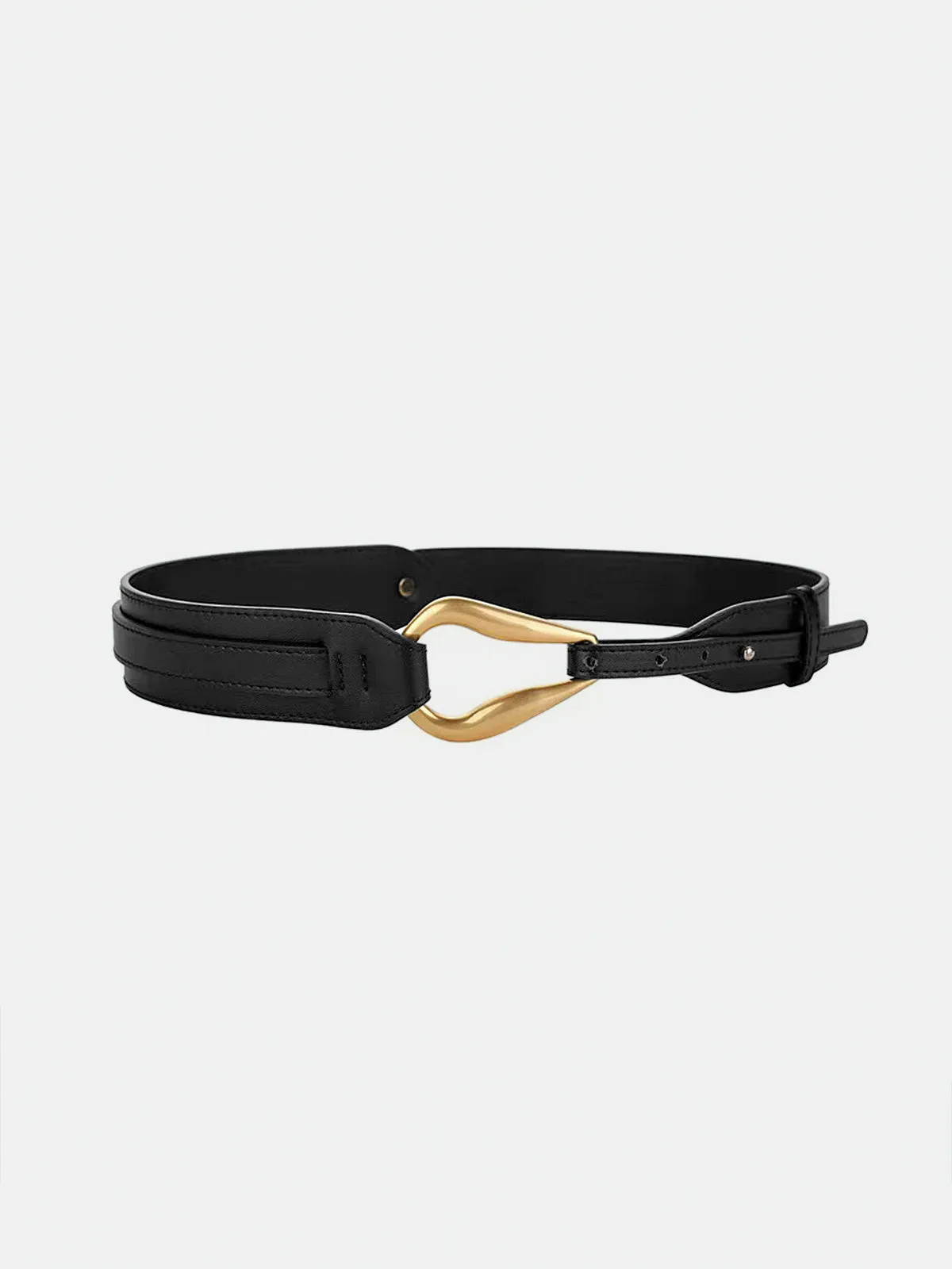 Golden Irregular Buckle Wide Leather Belt sold by COMMENSE