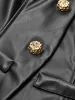 Metal Button Puffed Sleeve PU Leather Jacket sold by COMMENSE
