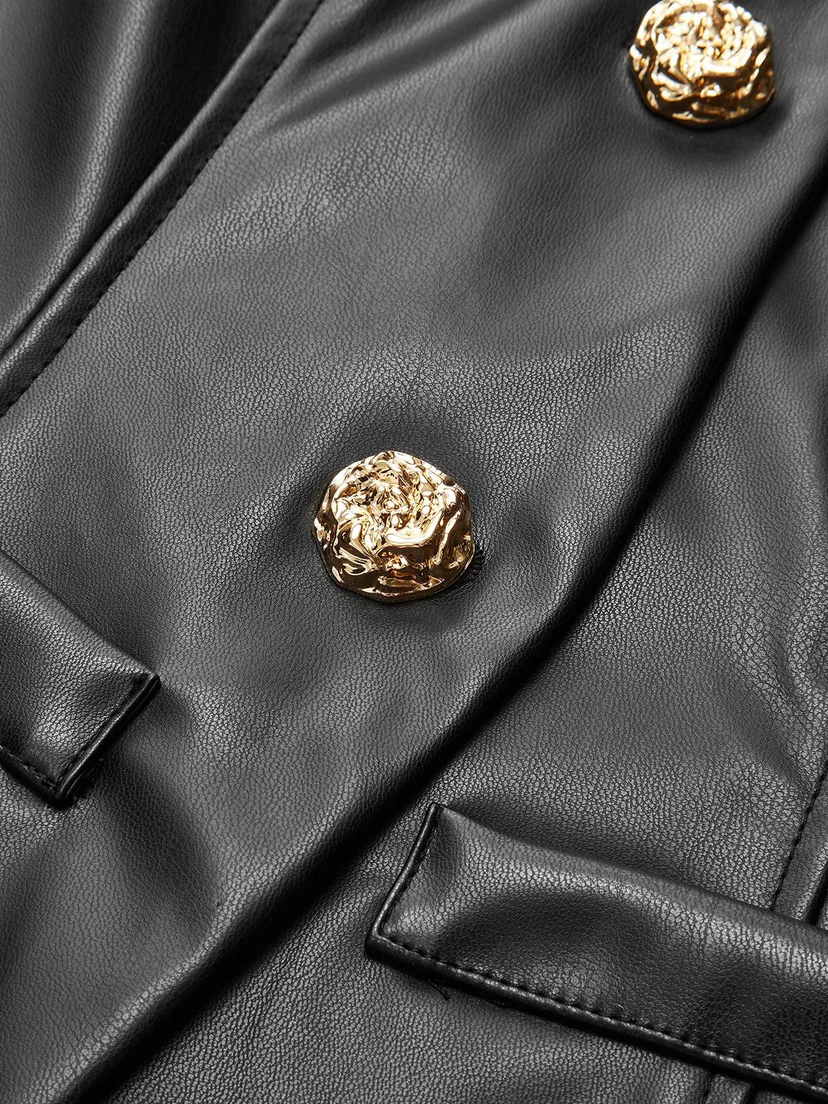 Metal Button Puffed Sleeve PU Leather Jacket sold by COMMENSE product image thumbnail 3