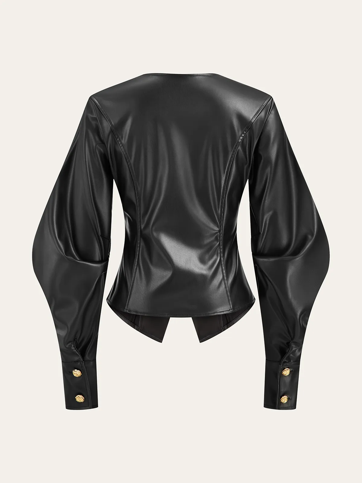 Metal Button Puffed Sleeve PU Leather Jacket sold by COMMENSE product image thumbnail 2