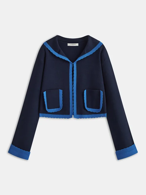 Contrast Trim Scallop Collar Cardigan sold by COMMENSE