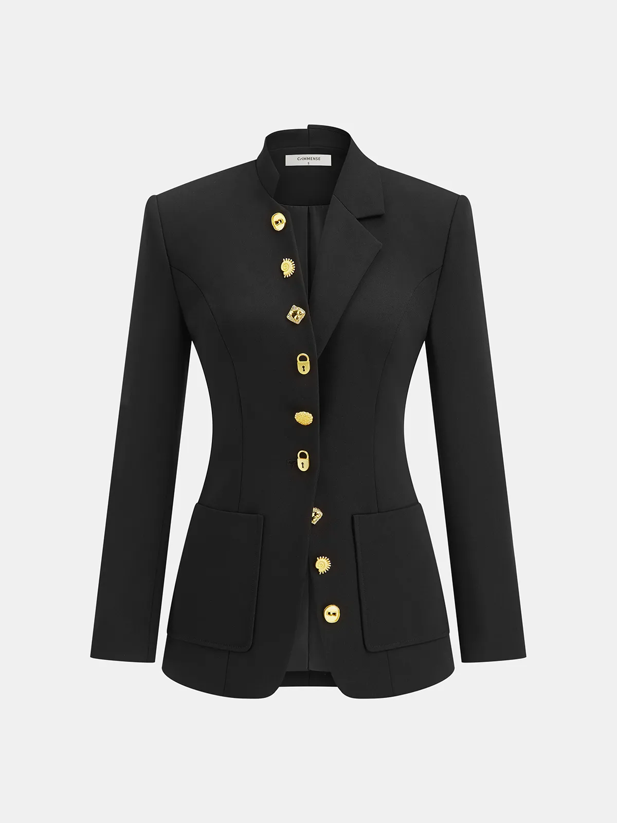 Asymmetrical Design Golden Button Blazer sold by COMMENSE