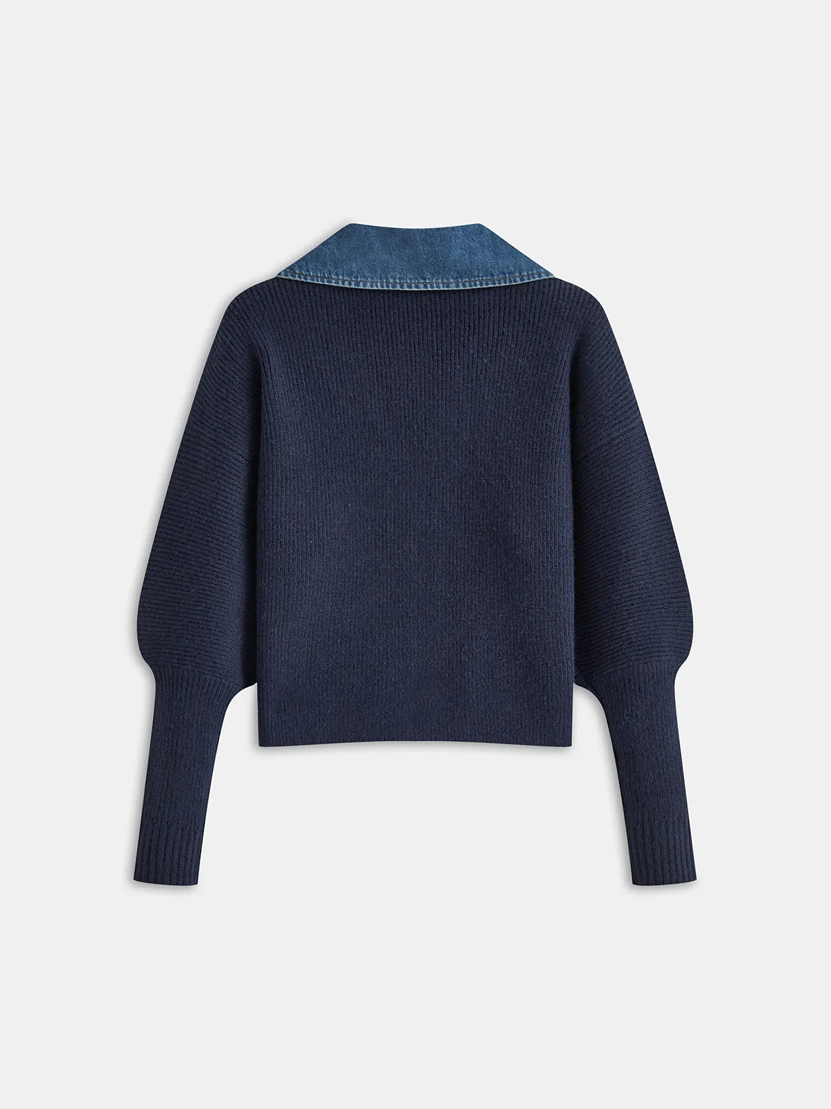 Leg-Of-Mutton Sleeve Denim Panel Knit Cardigan sold by COMMENSE product image thumbnail 2