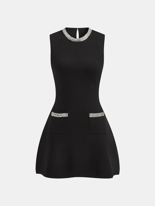 Sleeveless Flared Dress with Sequin Embellishments sold by COMMENSE