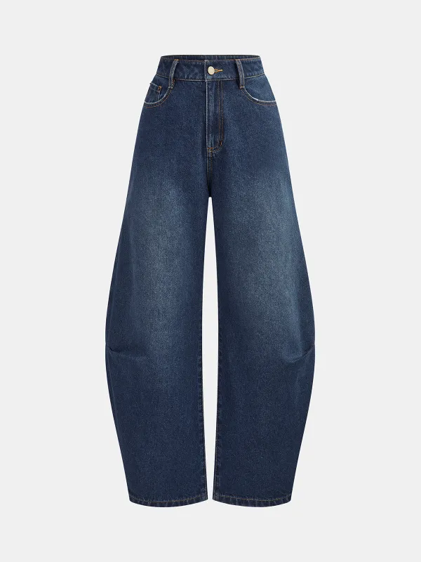 Mid-Waisted Denim Curved-Leg Pants sold by COMMENSE