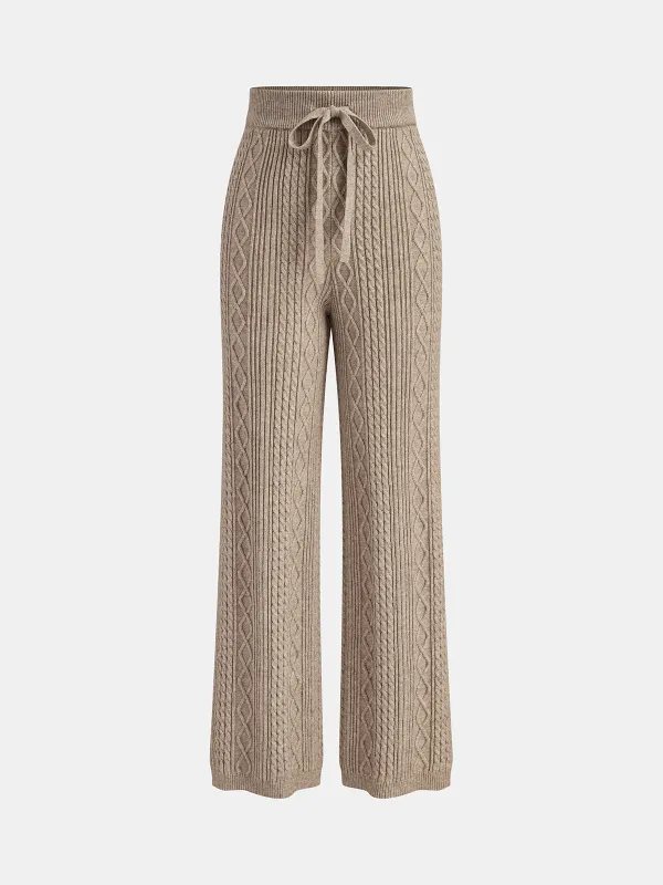 Mid-Waist Drawstring Cable Knit Pants sold by COMMENSE