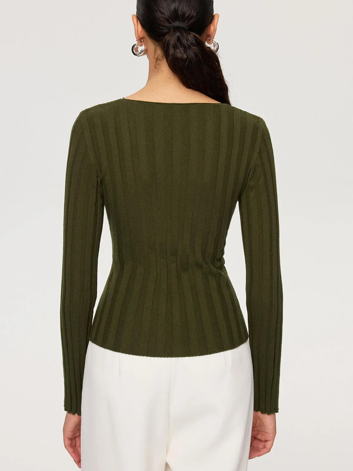 Cross-Over V-Neck Fitted Ribbed Knit Top sold by COMMENSE product image thumbnail 5