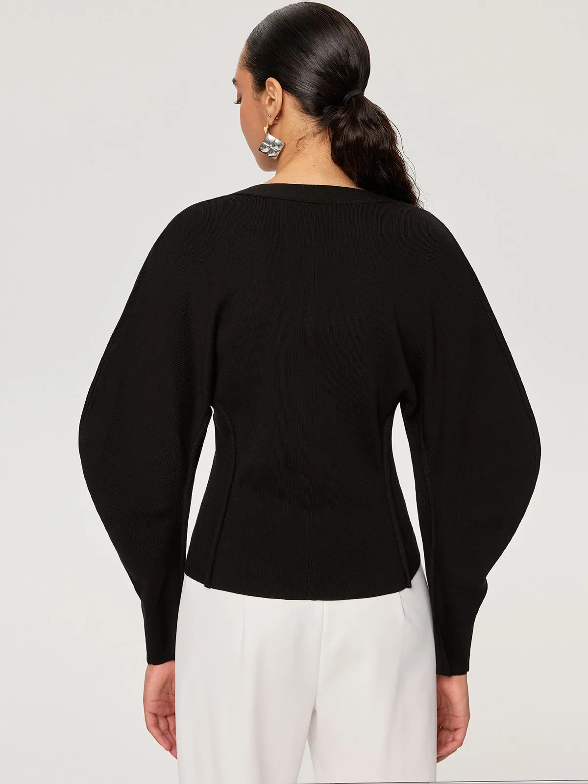 V-Neck Button-Front Puff Sleeve Cardigan sold by COMMENSE product image thumbnail 5