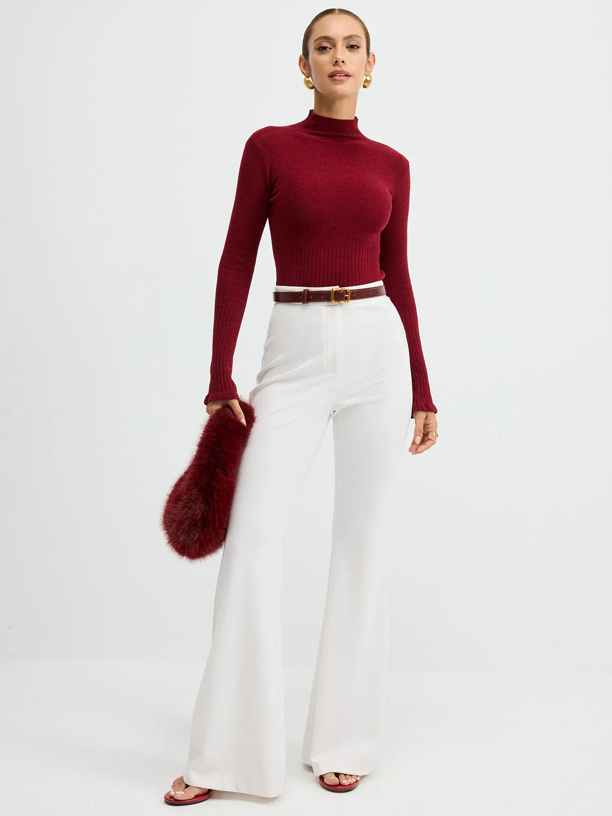 Slim Fit Mock Neck Ribbed Knit Top sold by COMMENSE product image thumbnail 4