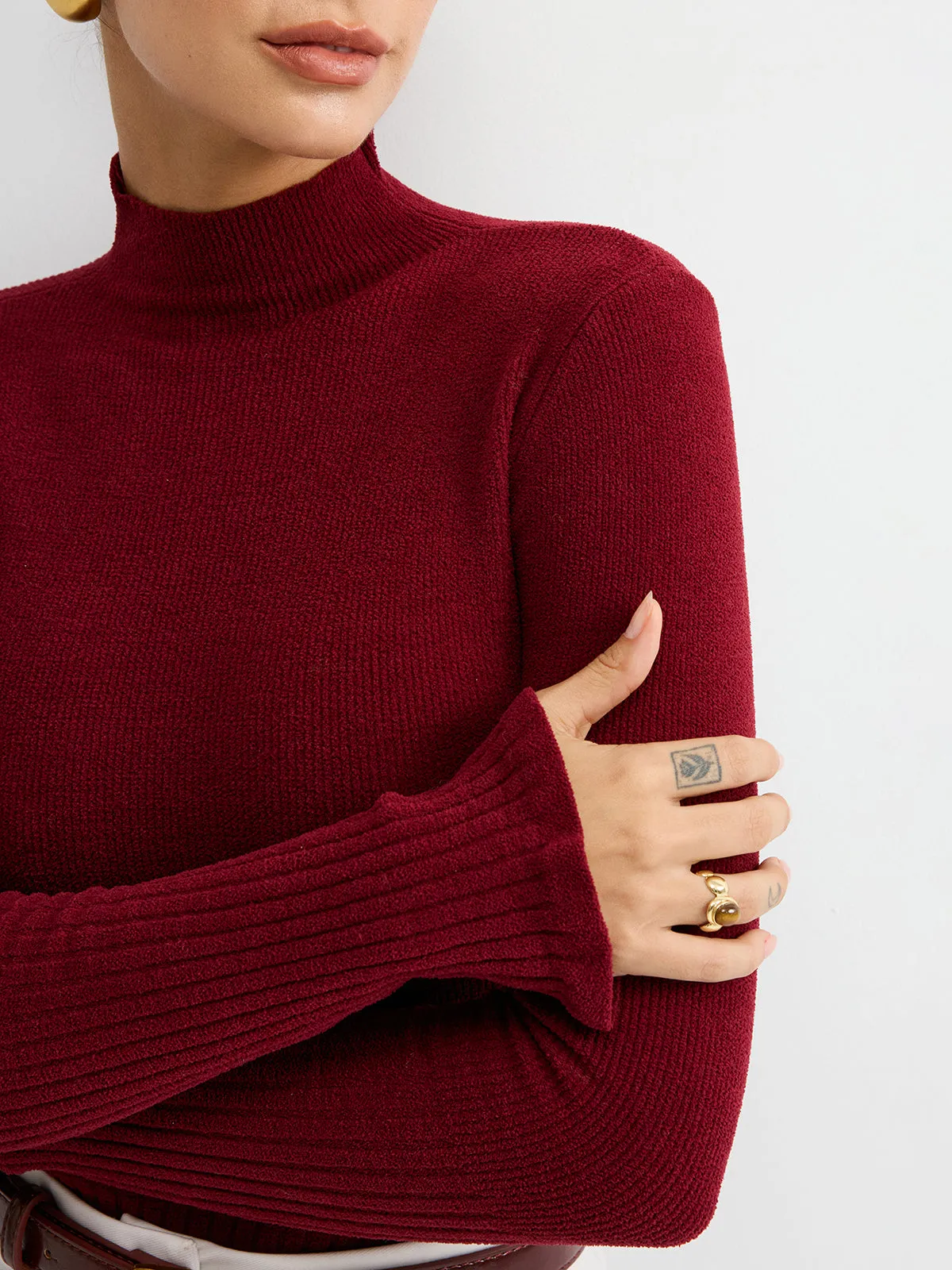 Slim Fit Mock Neck Ribbed Knit Top sold by COMMENSE product image thumbnail 5