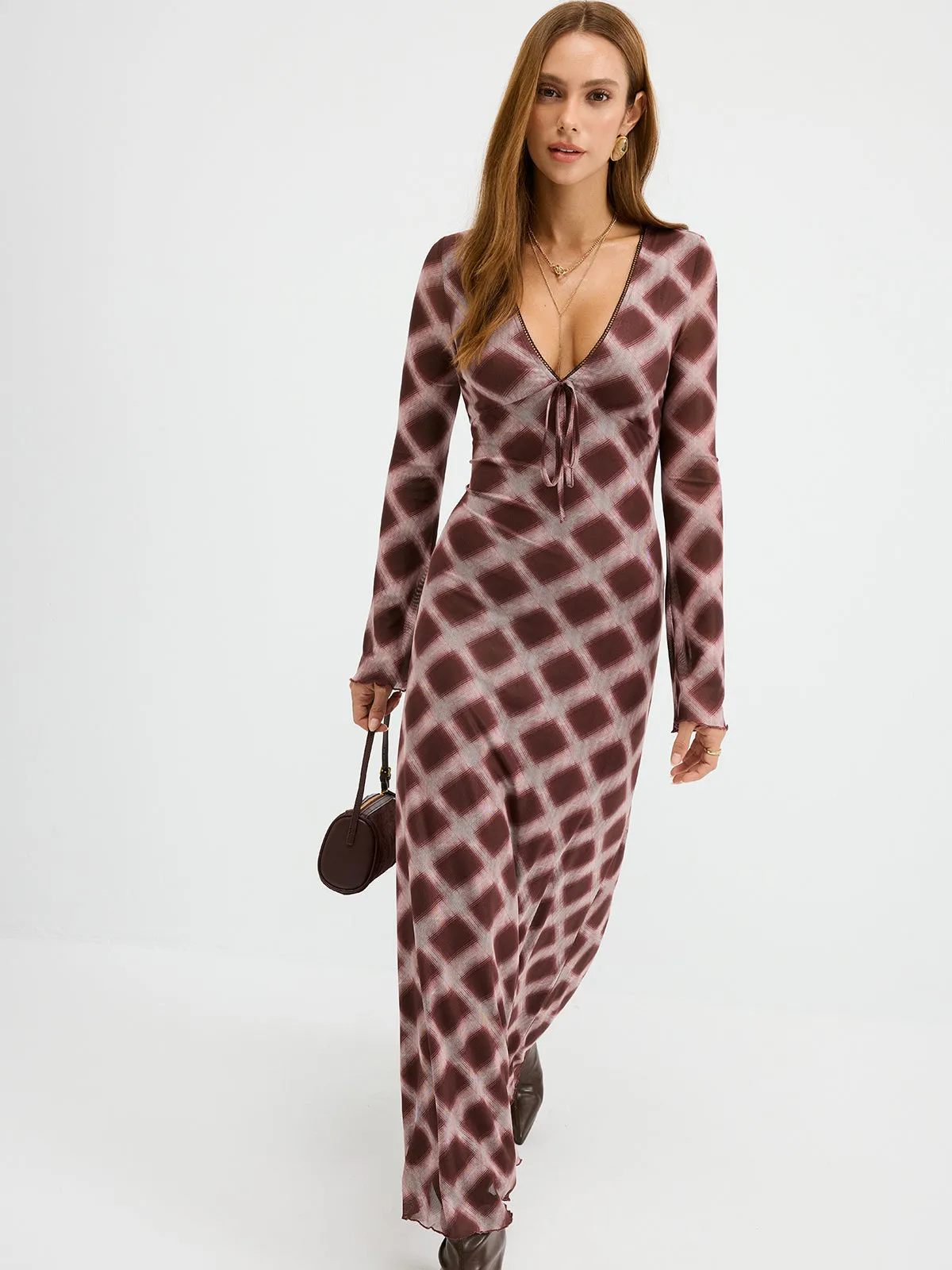 Checkered Mesh Maxi Dress sold by COMMENSE product image thumbnail 3
