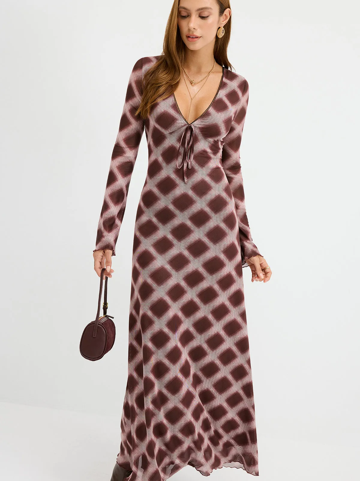 Checkered Mesh Maxi Dress sold by COMMENSE product image thumbnail 5