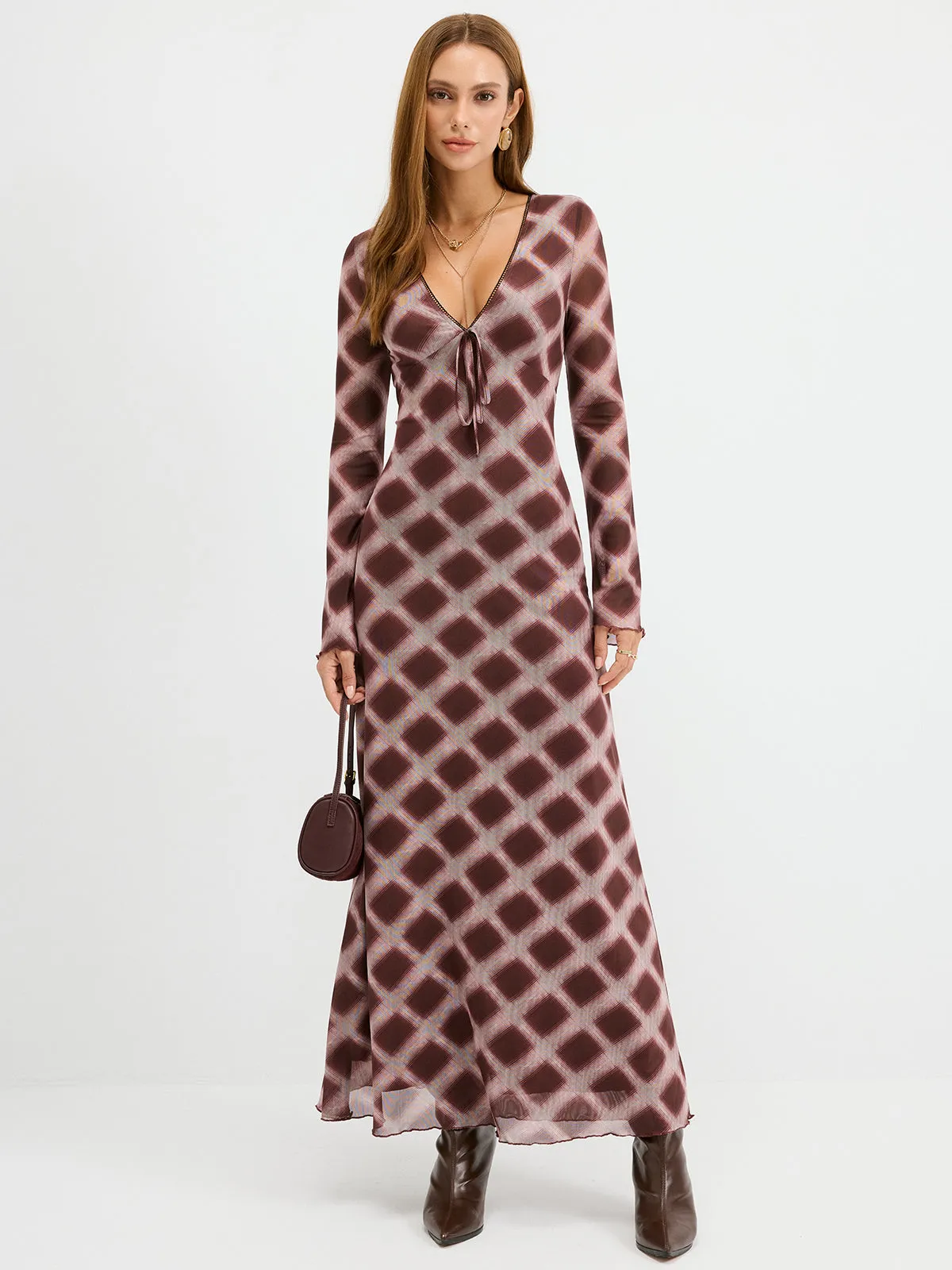 Checkered Mesh Maxi Dress sold by COMMENSE product image thumbnail 2