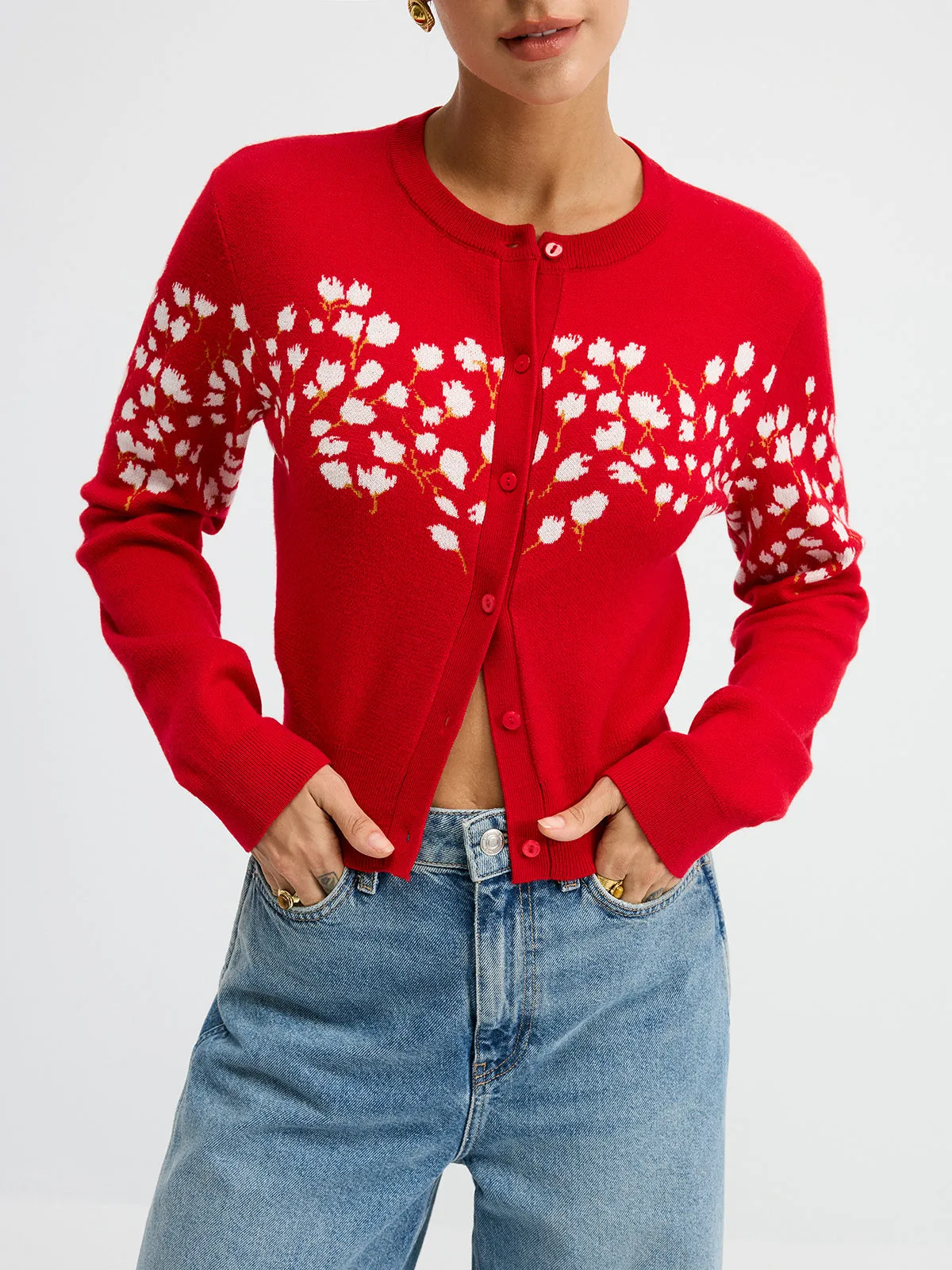 Floral-Patterned Wool Blend Cardigan sold by COMMENSE product image thumbnail 3