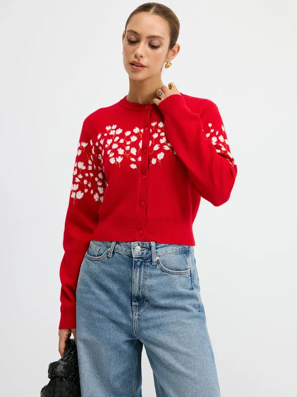 Floral-Patterned Wool Blend Cardigan sold by COMMENSE