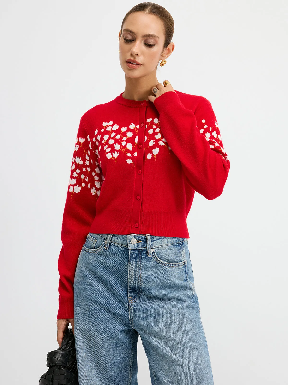 Floral-Patterned Wool Blend Cardigan sold by COMMENSE