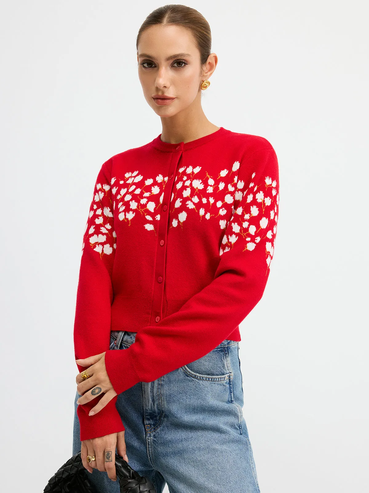 Floral-Patterned Wool Blend Cardigan sold by COMMENSE product image thumbnail 5