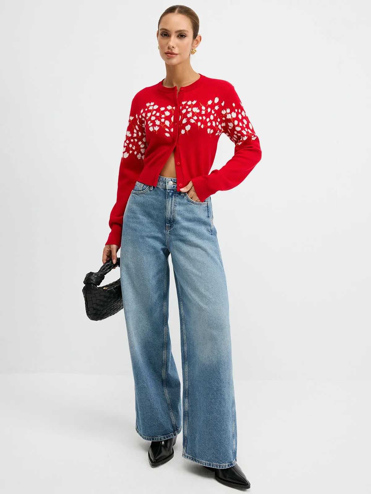Floral-Patterned Wool Blend Cardigan sold by COMMENSE product image thumbnail 2