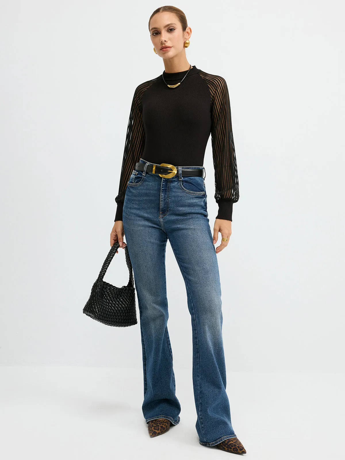 Mock Neck Mesh-Sleeve T-Shirt sold by COMMENSE product image thumbnail 2