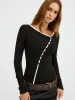 Contrast Trim Decor Button Asymmetric Collar Top sold by COMMENSE