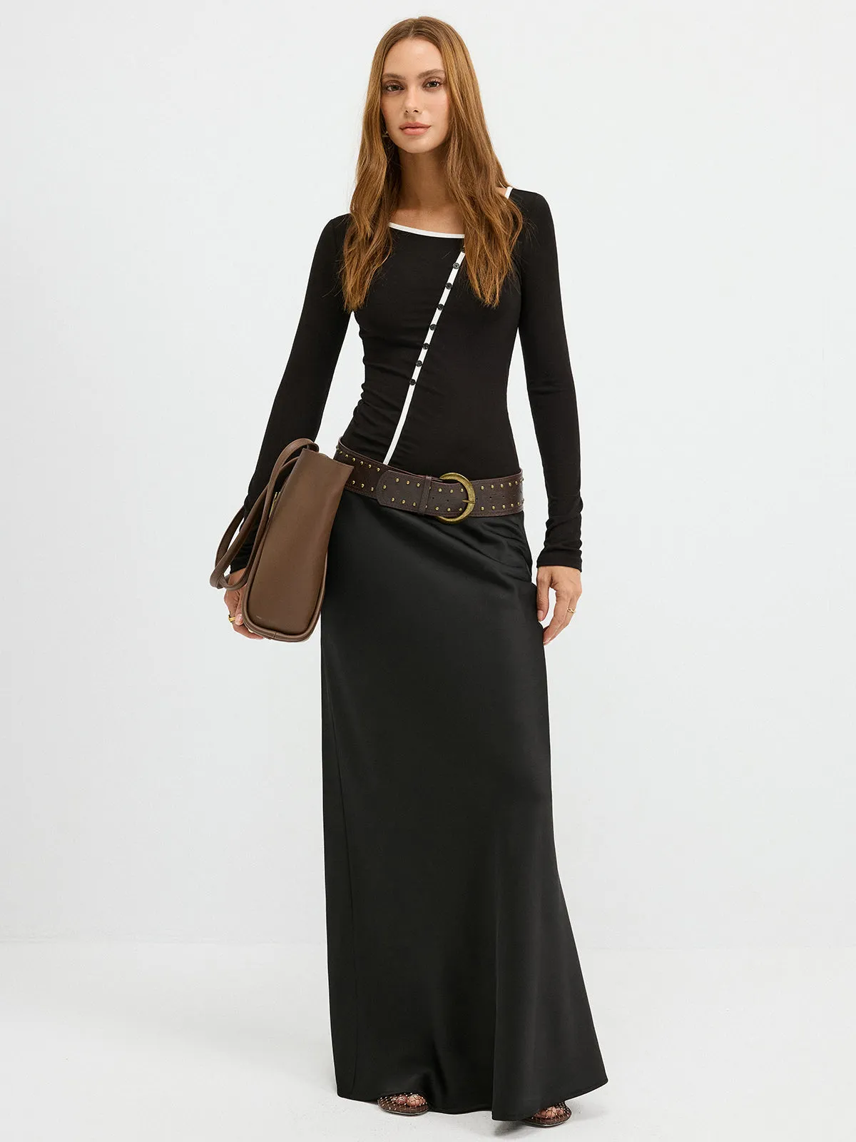 Contrast Trim Decor Button Asymmetric Collar Top sold by COMMENSE product image thumbnail 2