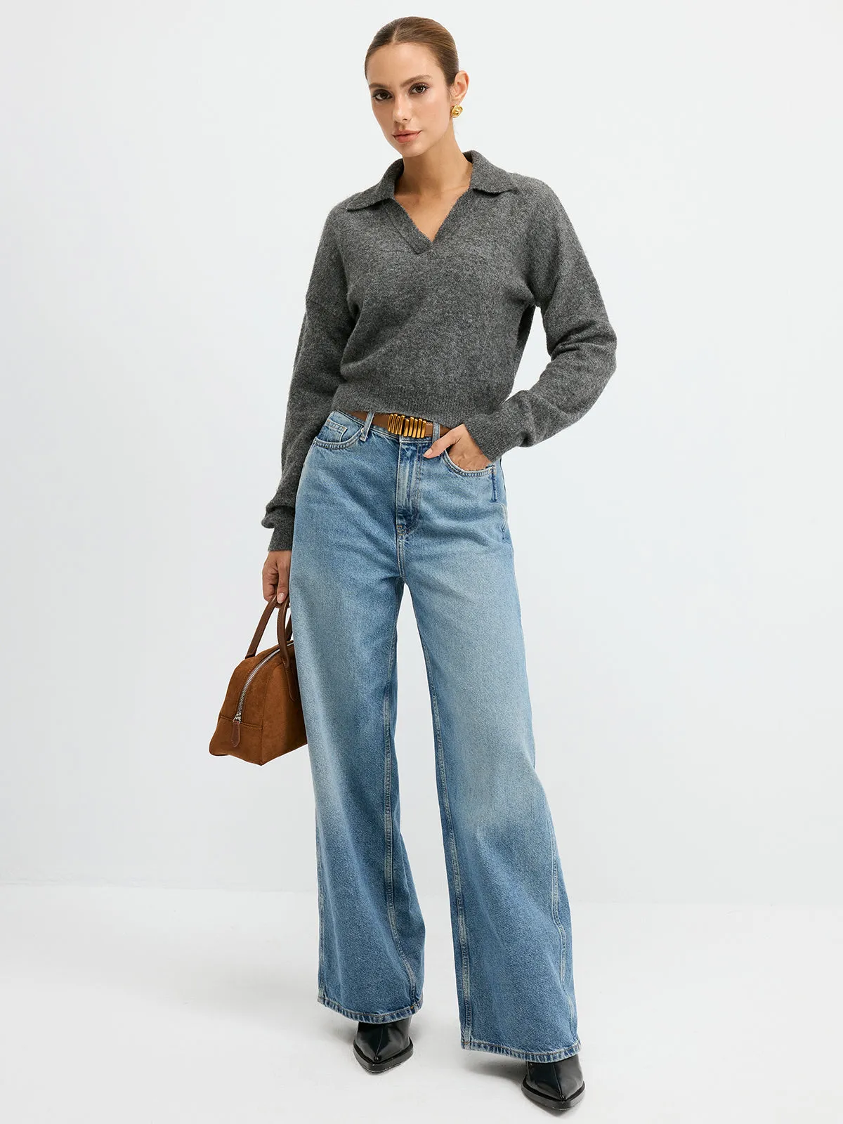 Wool Blend Polo Collar Casual Sweater sold by COMMENSE product image thumbnail 2