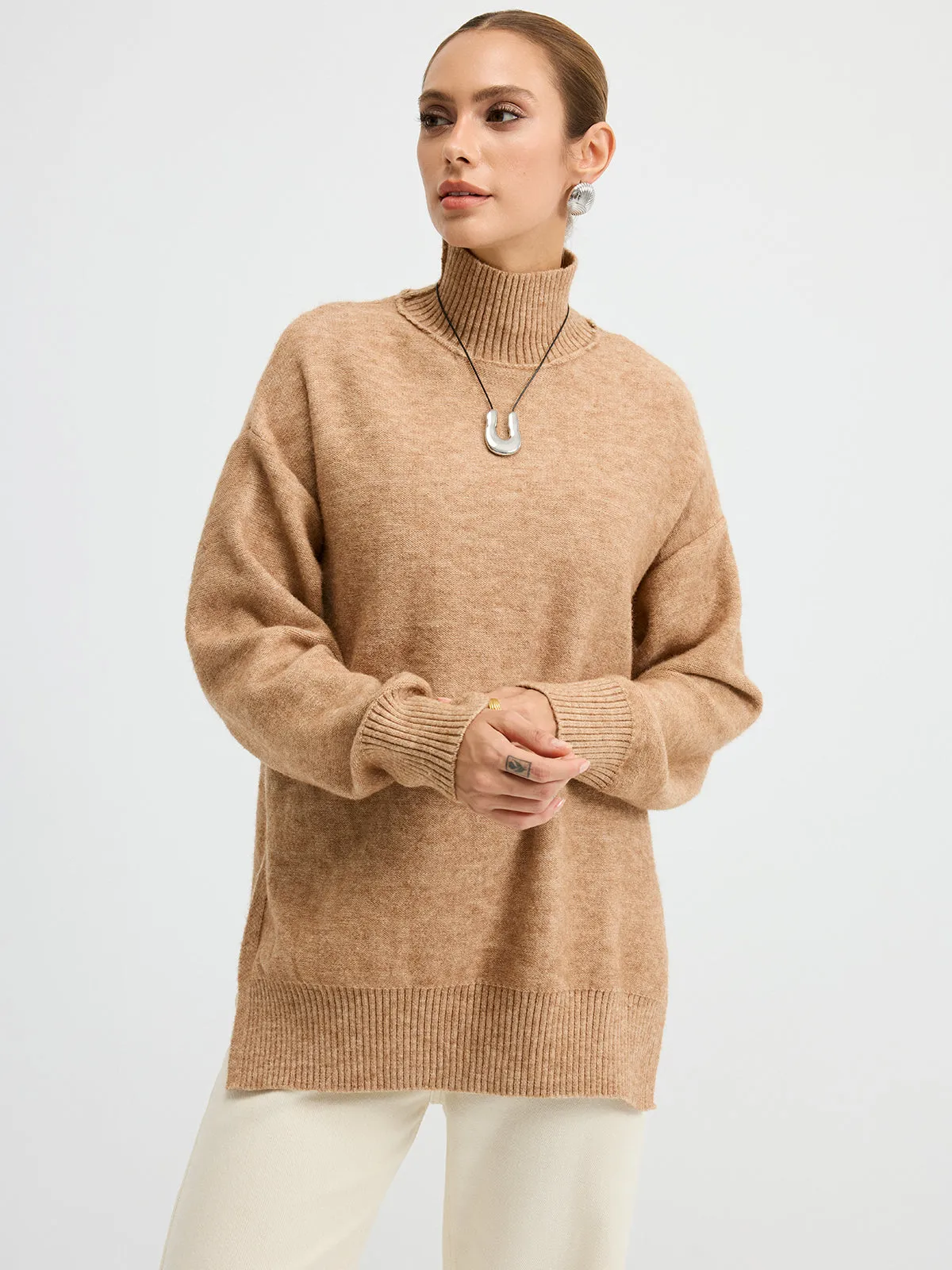 Turtleneck Side-Slit Oversized Casual Sweater sold by COMMENSE product image thumbnail 4
