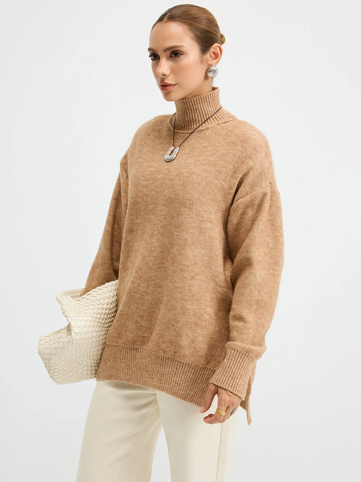 Turtleneck Side-Slit Oversized Casual Sweater sold by COMMENSE product image thumbnail 5