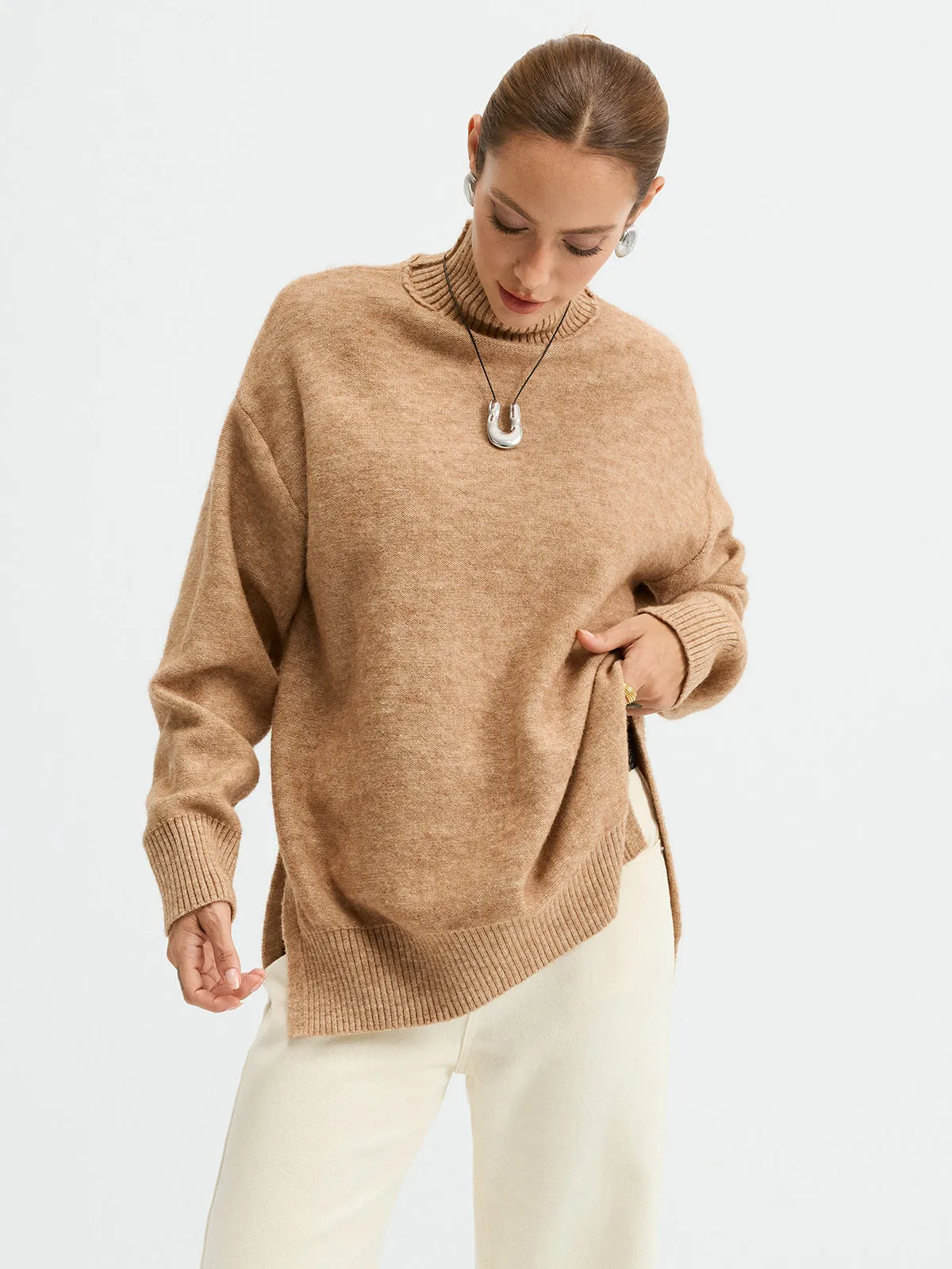 Turtleneck Side-Slit Oversized Casual Sweater sold by COMMENSE product image thumbnail 2