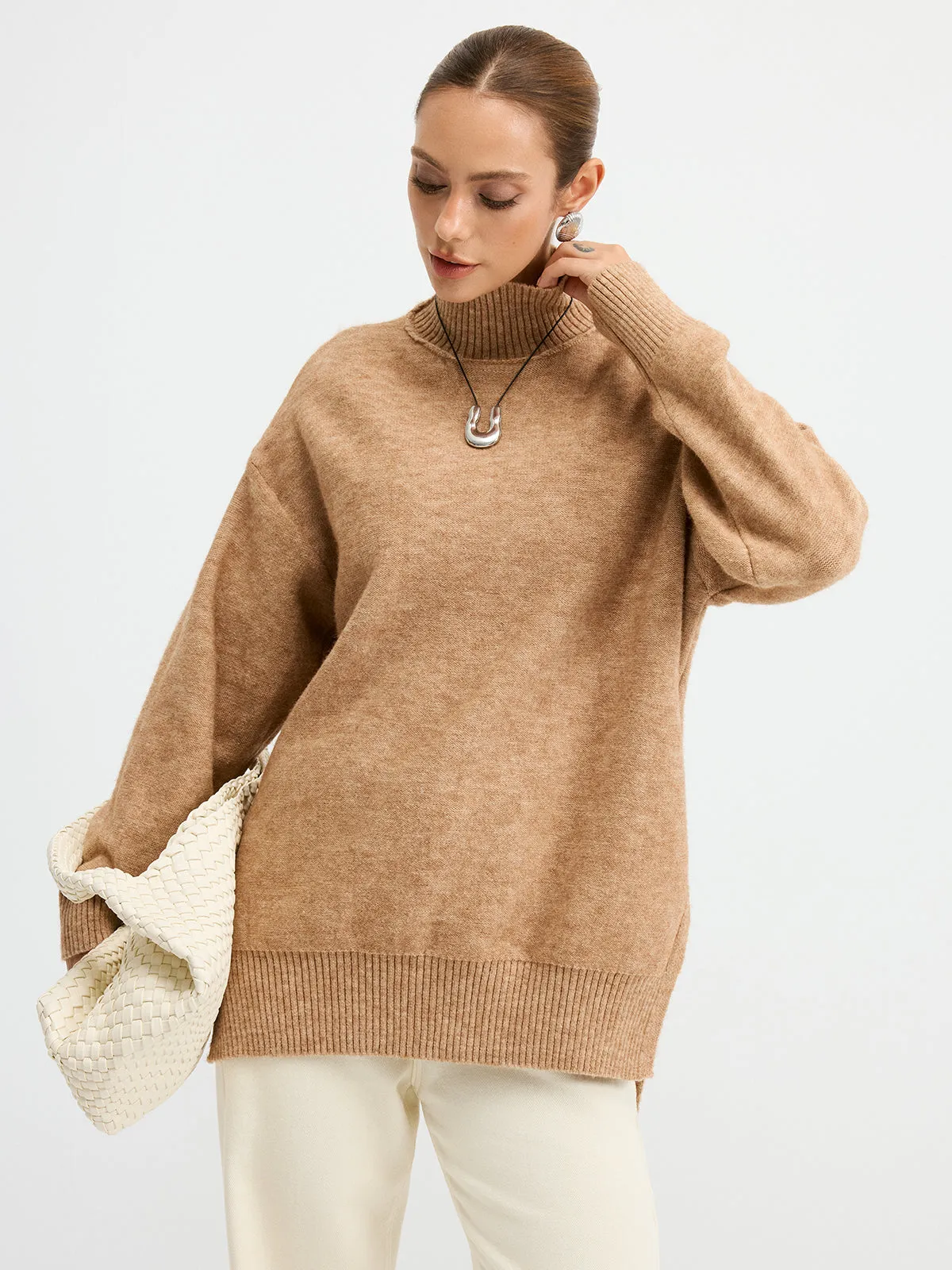 Turtleneck Side-Slit Oversized Casual Sweater sold by COMMENSE product image thumbnail 3