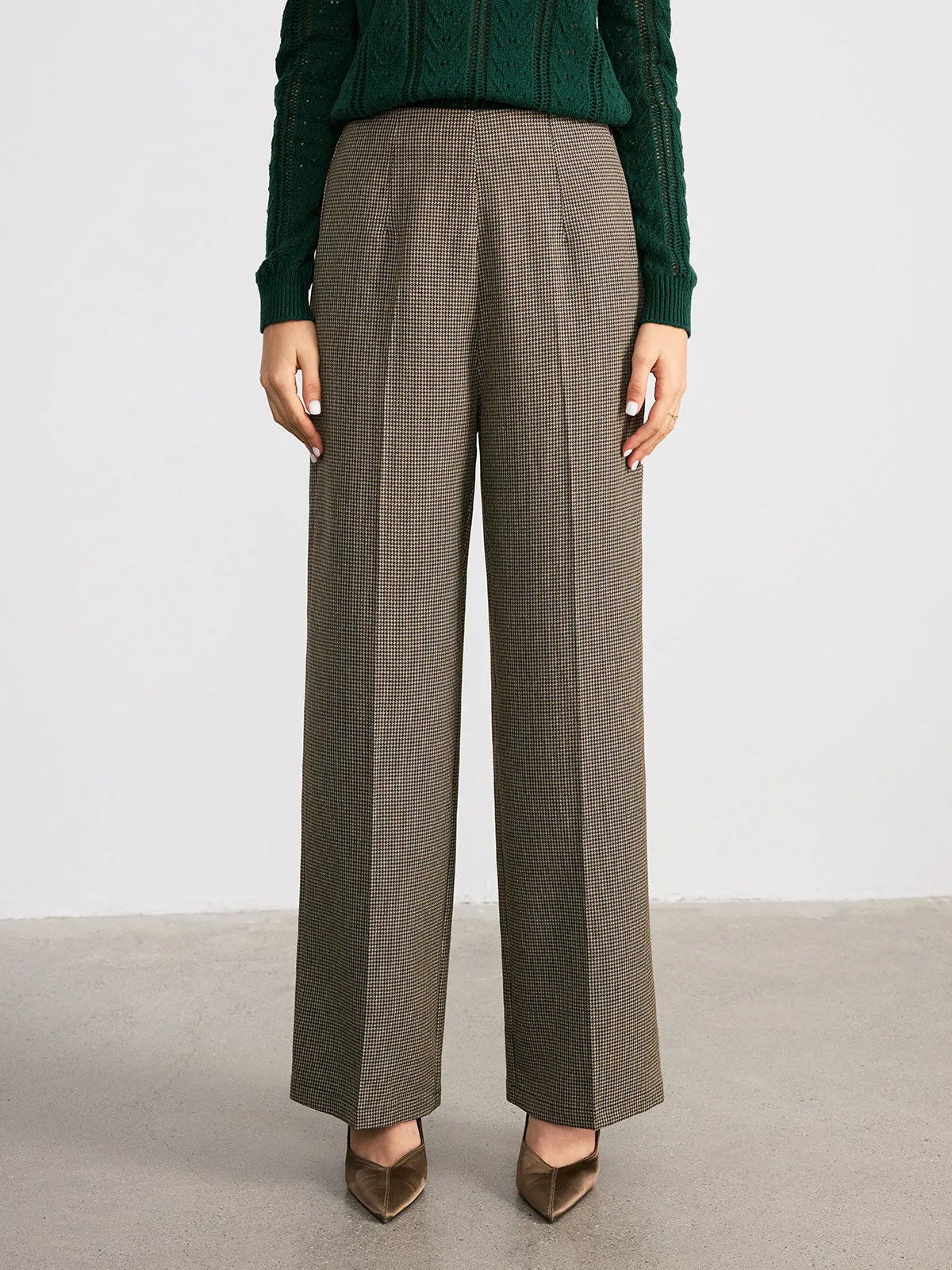 Houndstooth Mid-Waist Straight-Leg Pants sold by COMMENSE product image thumbnail 2