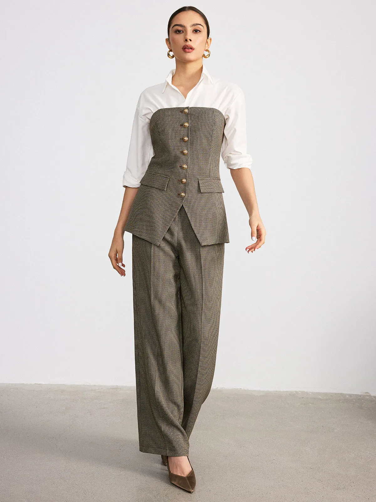 Houndstooth Strapless Metal Button Top sold by COMMENSE product image thumbnail 3