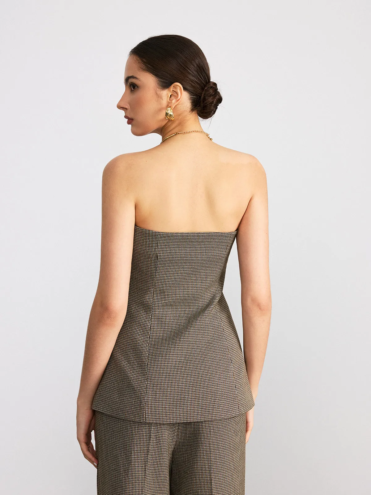 Houndstooth Strapless Metal Button Top sold by COMMENSE product image thumbnail 4