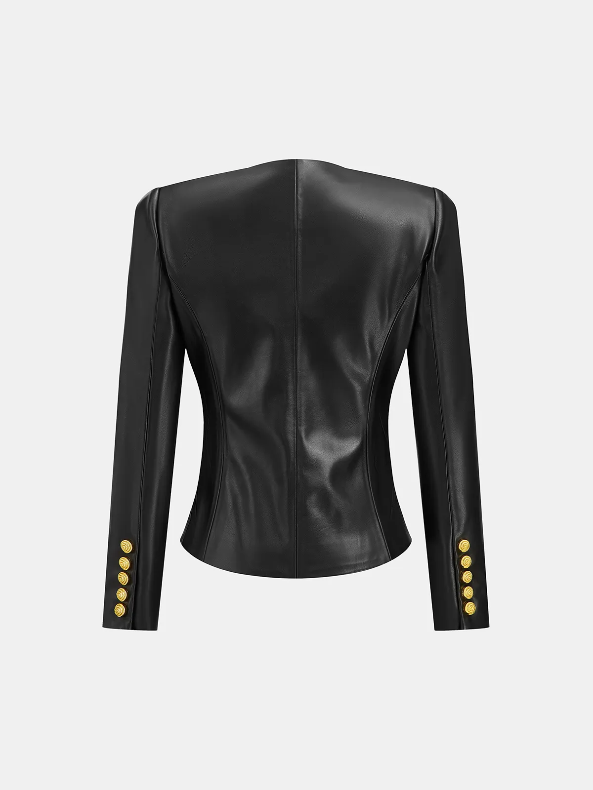 Faux Leather Round Neck Metal Button Fitted Blazer sold by COMMENSE product image thumbnail 3