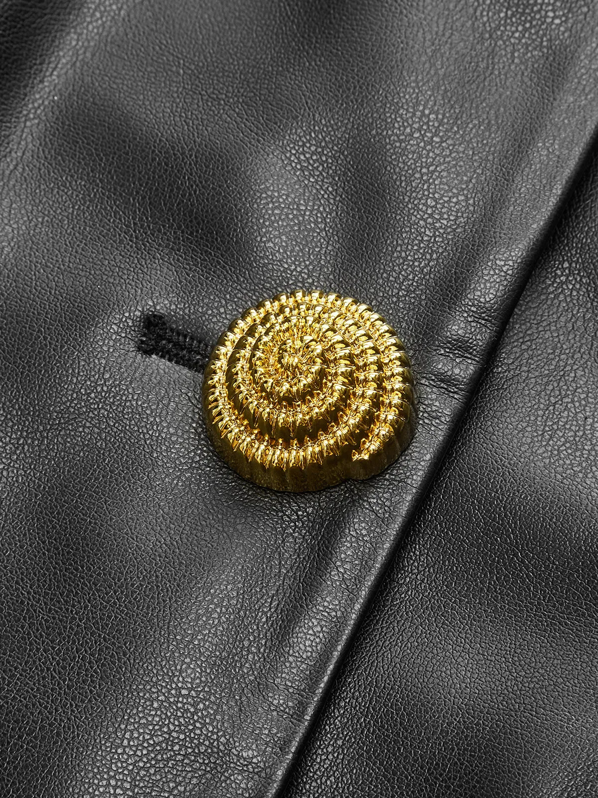 Faux Leather Round Neck Metal Button Fitted Blazer sold by COMMENSE product image thumbnail 4