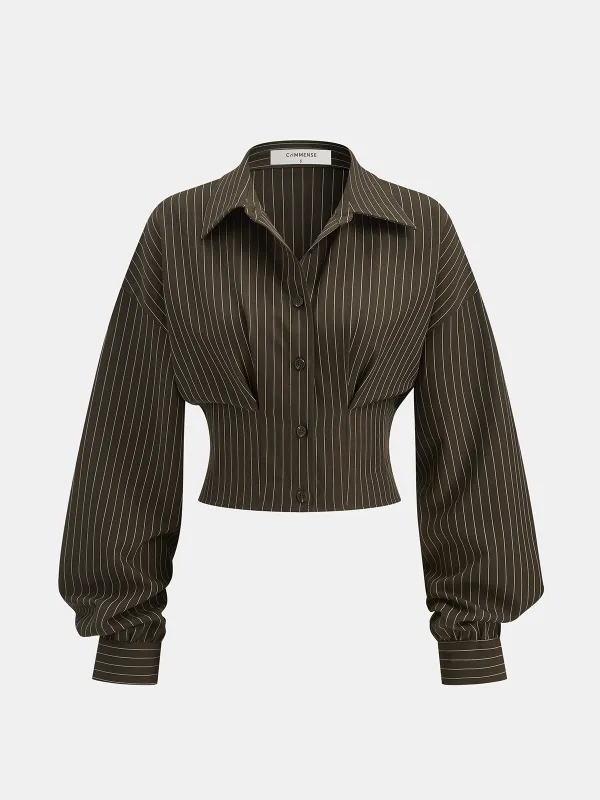 Cinched Waist Striped Shirt sold by COMMENSE