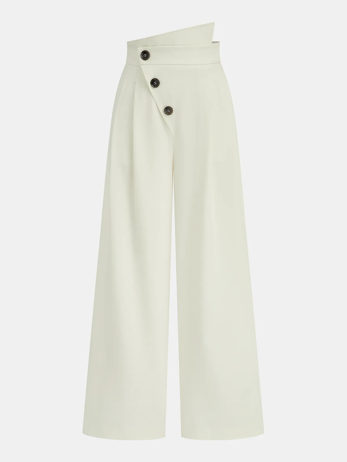 Asymmetric Button Mid-Waist Wide-Leg Pants sold by COMMENSE