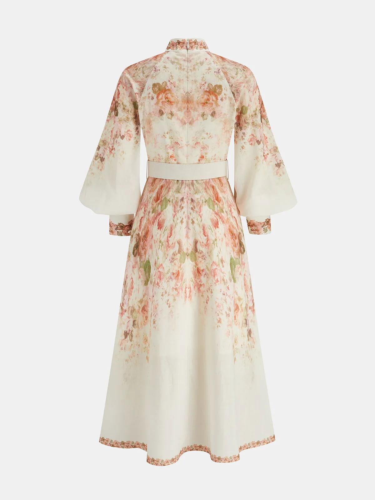 Leg-Of-Mutton Sleeve Floral Print Belted Maxi Dress sold by COMMENSE product image thumbnail 5