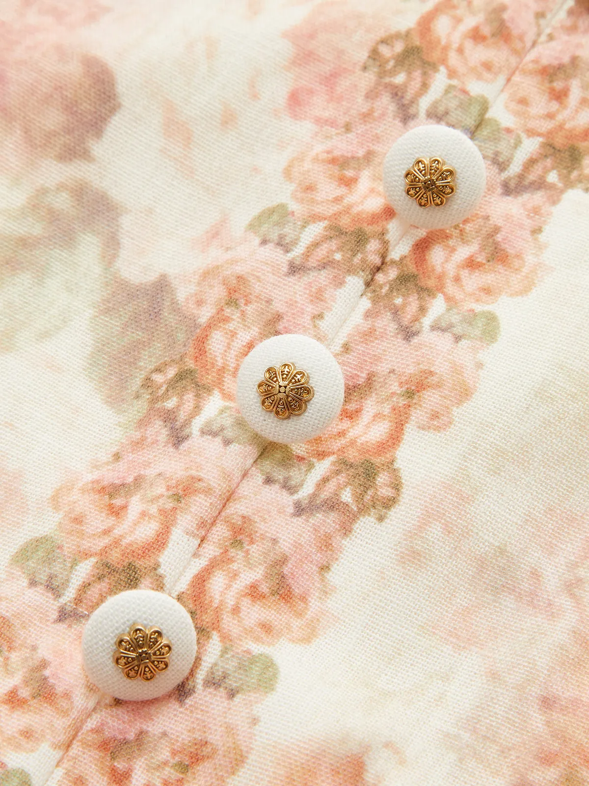 Leg-Of-Mutton Sleeve Floral Print Belted Maxi Dress sold by COMMENSE product image thumbnail 2